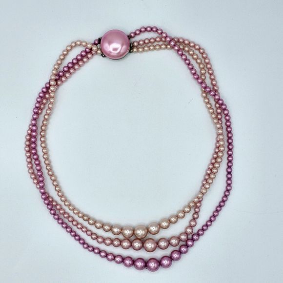 Pink Ombre Pearl Necklace Vtg Simulated Graduated Feminine Elegant Estate Jewel - Picture 10 of 10